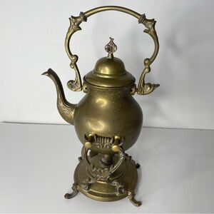 Vintage Brass Tipping Teapot with Stand & Burner India Tea Set Warmer 13” Tall